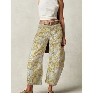 Floral Wide-Leg Pants with Slit